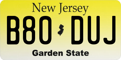 NJ license plate B80DUJ