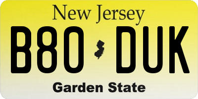 NJ license plate B80DUK