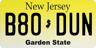 NJ license plate B80DUN