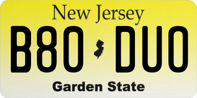 NJ license plate B80DUO