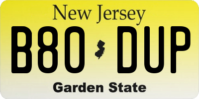 NJ license plate B80DUP