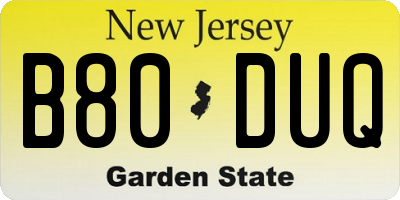 NJ license plate B80DUQ