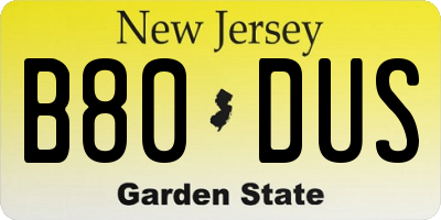 NJ license plate B80DUS