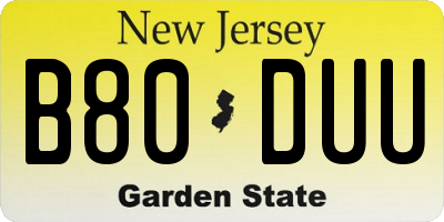 NJ license plate B80DUU