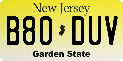NJ license plate B80DUV