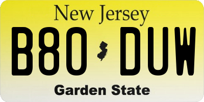NJ license plate B80DUW