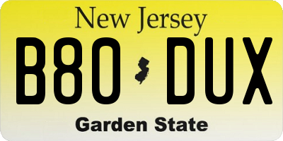 NJ license plate B80DUX