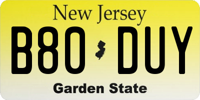 NJ license plate B80DUY