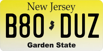 NJ license plate B80DUZ