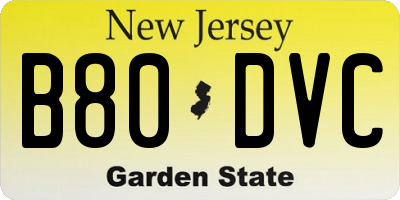 NJ license plate B80DVC