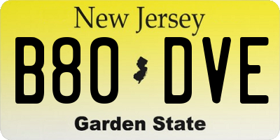 NJ license plate B80DVE