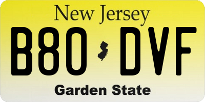 NJ license plate B80DVF