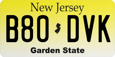 NJ license plate B80DVK
