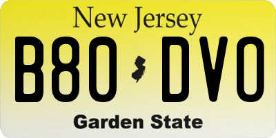 NJ license plate B80DVO