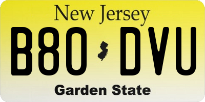 NJ license plate B80DVU