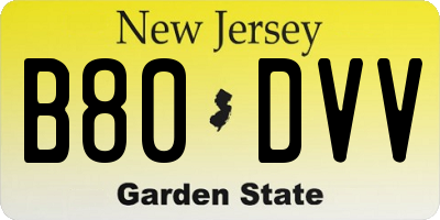 NJ license plate B80DVV