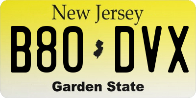 NJ license plate B80DVX