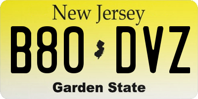 NJ license plate B80DVZ