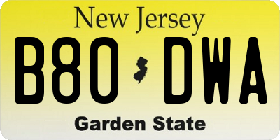 NJ license plate B80DWA