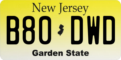 NJ license plate B80DWD