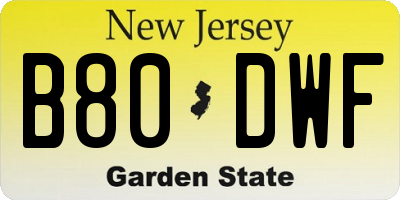 NJ license plate B80DWF