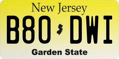 NJ license plate B80DWI