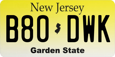 NJ license plate B80DWK