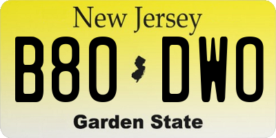 NJ license plate B80DWO