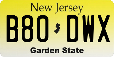 NJ license plate B80DWX