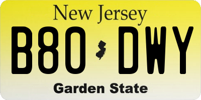 NJ license plate B80DWY
