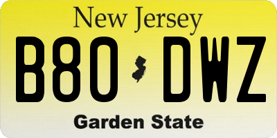 NJ license plate B80DWZ