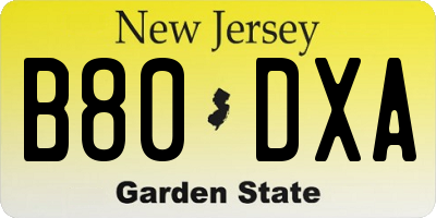 NJ license plate B80DXA