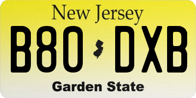 NJ license plate B80DXB