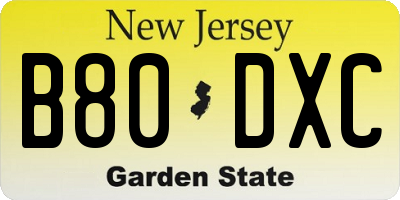 NJ license plate B80DXC
