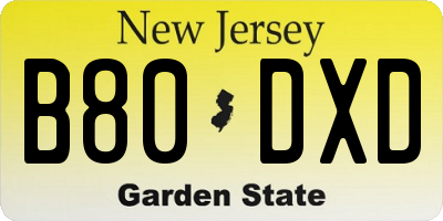 NJ license plate B80DXD