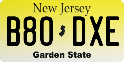 NJ license plate B80DXE