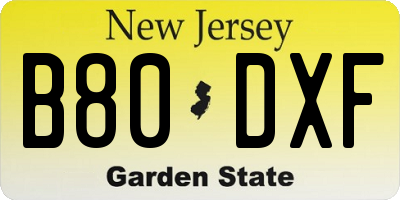 NJ license plate B80DXF