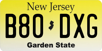 NJ license plate B80DXG