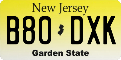 NJ license plate B80DXK