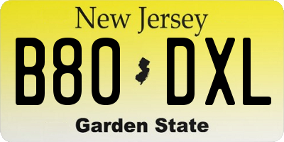 NJ license plate B80DXL