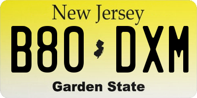 NJ license plate B80DXM