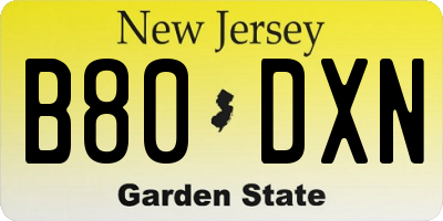 NJ license plate B80DXN