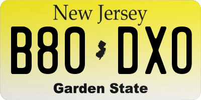 NJ license plate B80DXO
