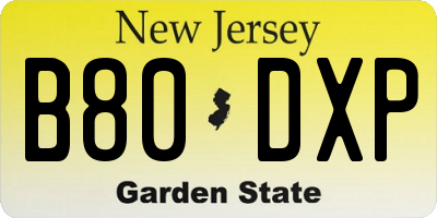 NJ license plate B80DXP