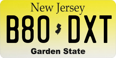 NJ license plate B80DXT