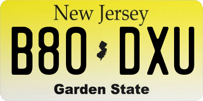 NJ license plate B80DXU