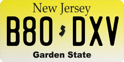 NJ license plate B80DXV