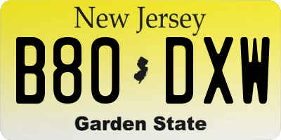 NJ license plate B80DXW