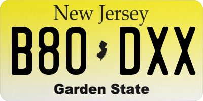 NJ license plate B80DXX