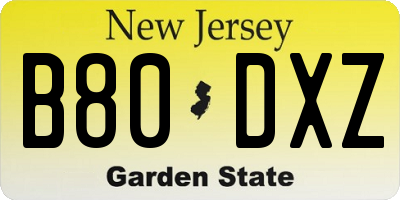 NJ license plate B80DXZ